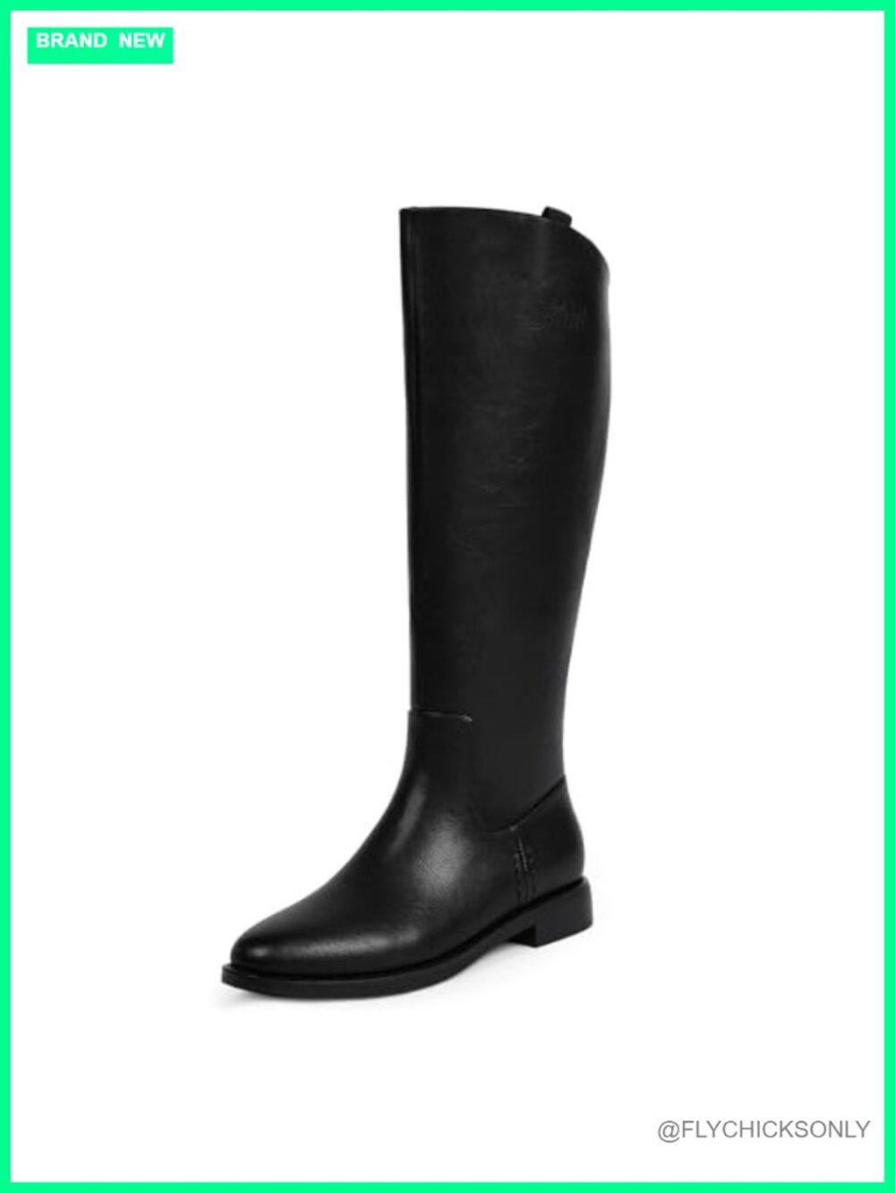 Knee High Riding Boots Faux Leather Round Toe Flat Low Heel Zip Womens